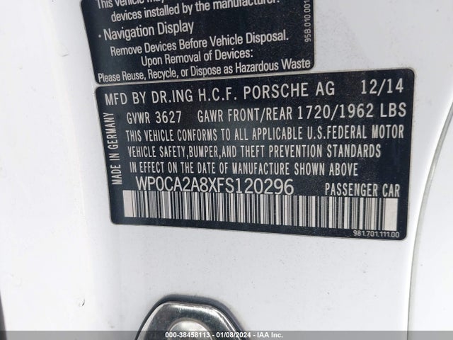 2015 PORSCHE BOXSTER WP0CA2A8XFS120296 Photo 8