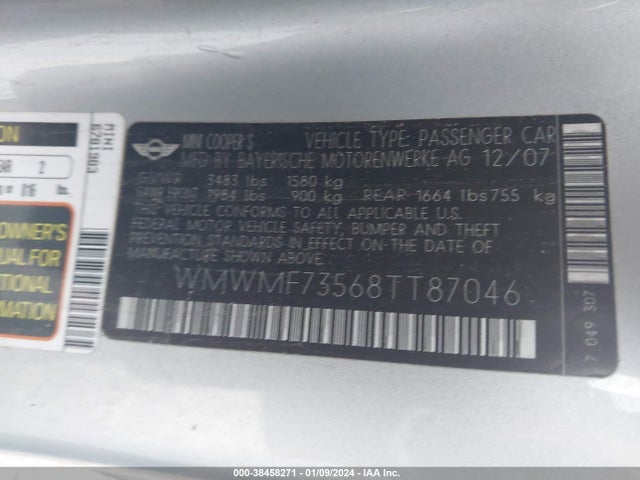2008 MINI COOPER S WMWMF73568TT87046 Photo 8