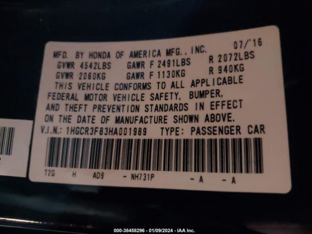 1HGCR3F83HA001989 Honda Accord Ex-l V6