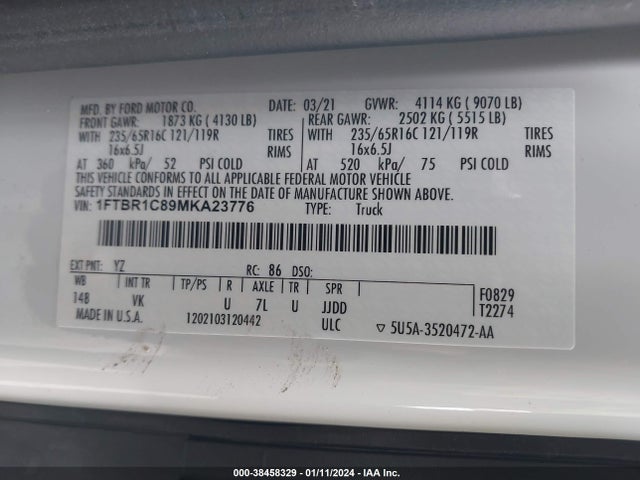 Ford Transit-250 2021 1FTBR1C89MKA23776 Image 9