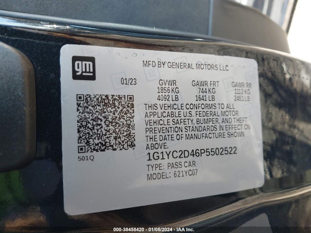 2023 CHEVROLET CORVETTE STINGRAY RWD 3LT VIN: 1G1YC2D46P5502522