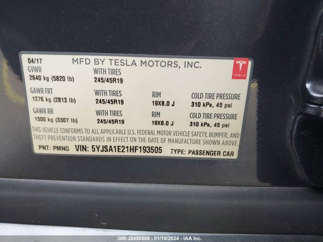 2017 TESLA MODEL S 5YJSA1E21HF193505 Photo 8
