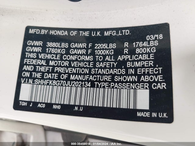 Honda Civic Type R Touring 2018 SHHFK8G70JU202134 Image 9