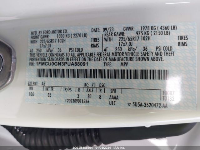 1FMCU0GN3PUA88091 Ford Escape Active