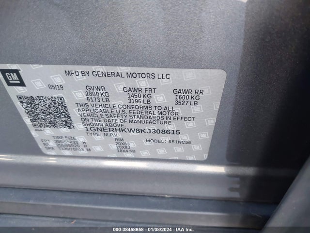 Chevrolet Traverse 3lt 2019 1GNERHKW8KJ308615 Image 9