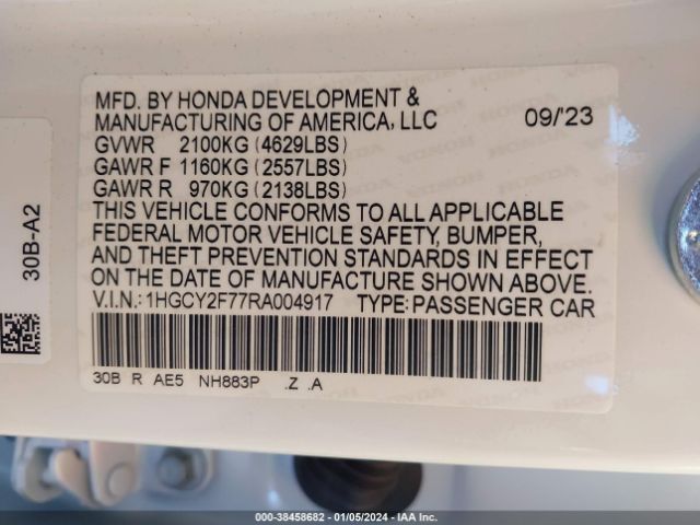 1HGCY2F77RA004917 Honda Accord Hybrid Sport-l