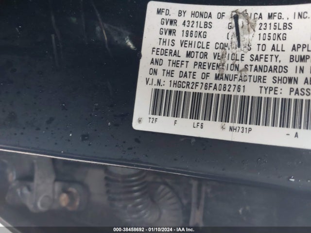 Honda ACCORD EX 2015 1HGCR2F76FA082761 Image 9