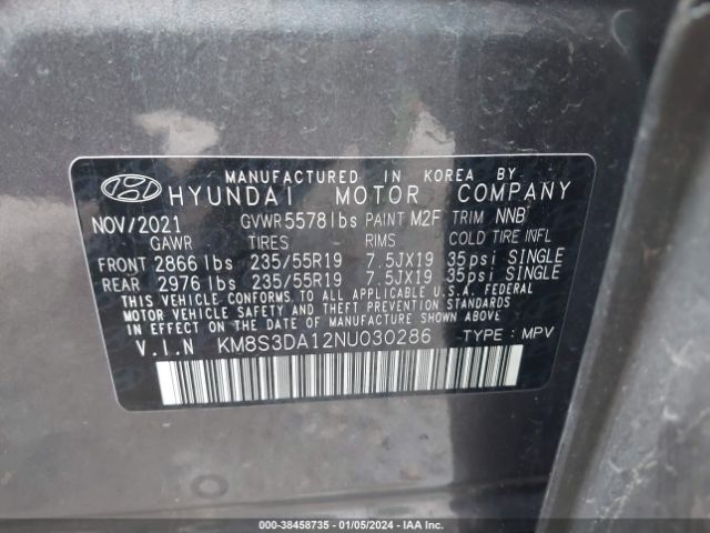 2022 HYUNDAI SANTA FE HYBRID KM8S3DA12NU030286 Photo 8