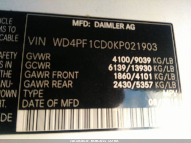 WD4PF1CD0KP021903 Mercedes-Benz Sprinter 2500 High Roof V6