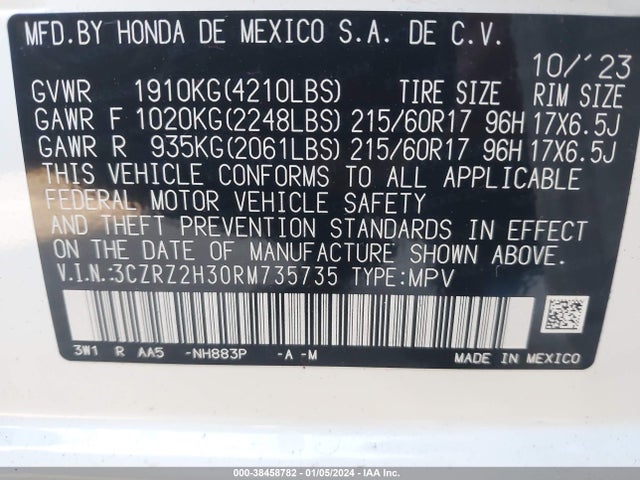 Honda Hr-v Awd Lx 2024 3CZRZ2H30RM735735 Image 9