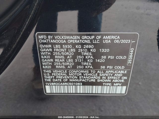 1V2BR2CA6RC501063 Volkswagen Atlas 2.0t Sel