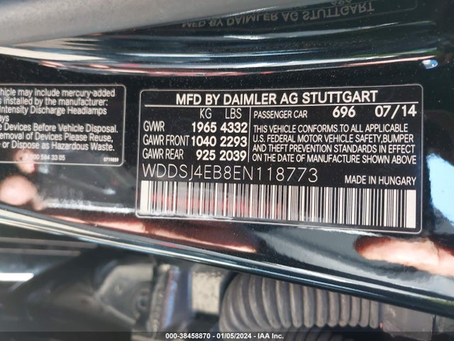 2014 MERCEDES-BENZ CLA 250 VIN: WDDSJ4EB8EN118773