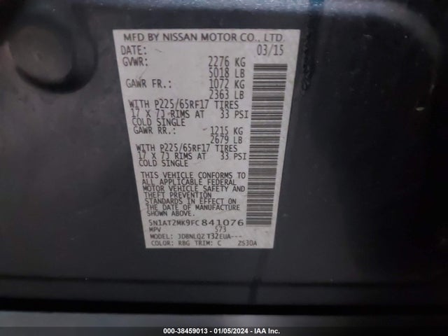 Nissan ROGUE SV 2015 5N1AT2MK9FC841076 Image 9