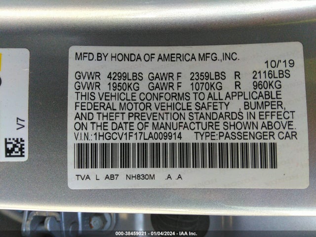 Honda ACCORD LX 2020 1HGCV1F17LA009914 Image 9