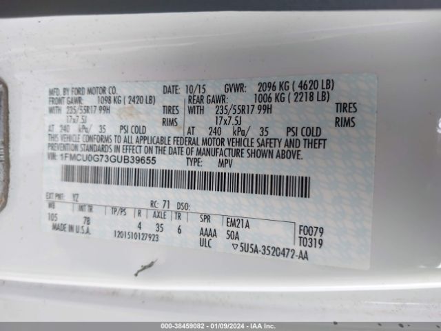 1FMCU0G73GUB39655 Ford ESCAPE SE