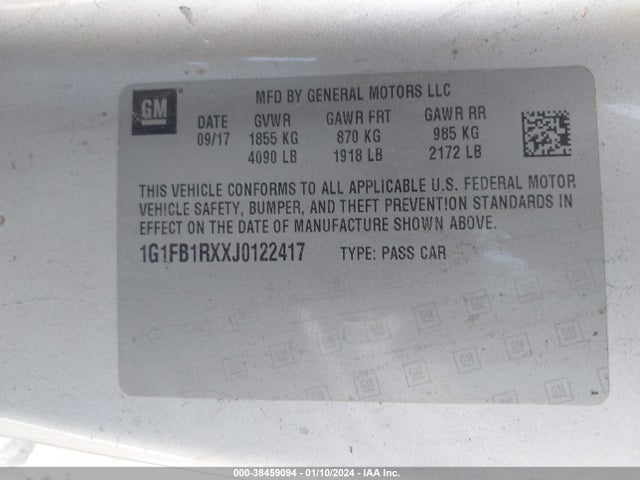 Chevrolet Camaro 1lt 2018 1G1FB1RXXJ0122417 Image 9