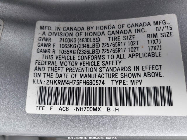 Honda Cr-v Ex-l 2015 2HKRM4H75FH680574 Image 9