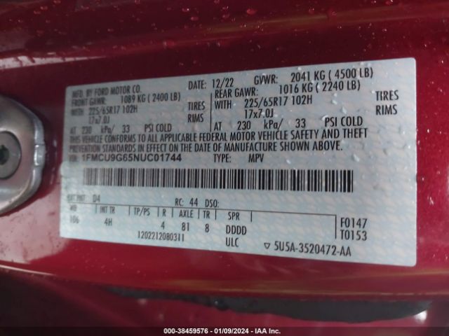 2022 FORD ESCAPE 1FMCU9G65NUC01744 Photo 8