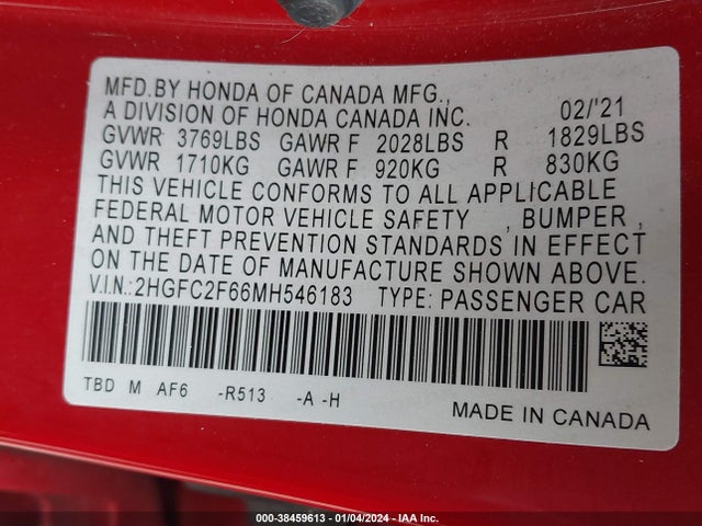 Honda Civic Lx 2021 2HGFC2F66MH546183 Image 9