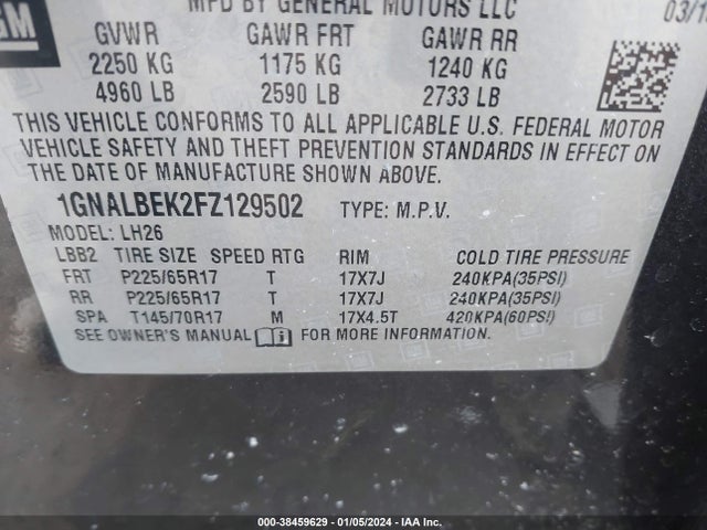 Chevrolet EQUINOX 1LT 2015 1GNALBEK2FZ129502 Image 9