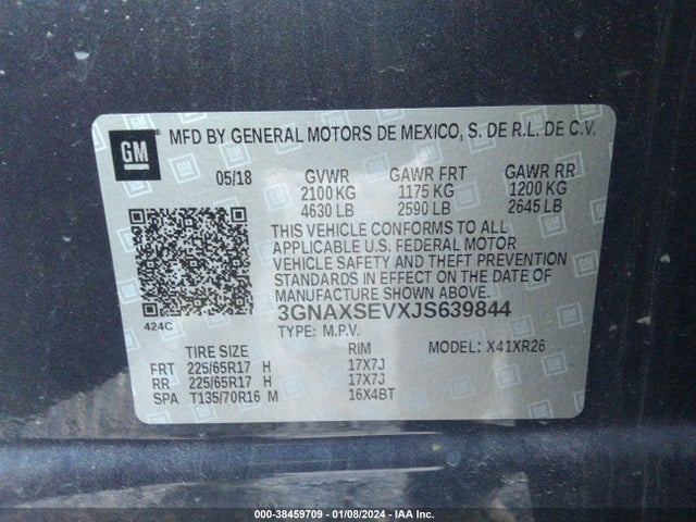 Chevrolet EQUINOX LT 2018 3GNAXSEVXJS639844 Image 9