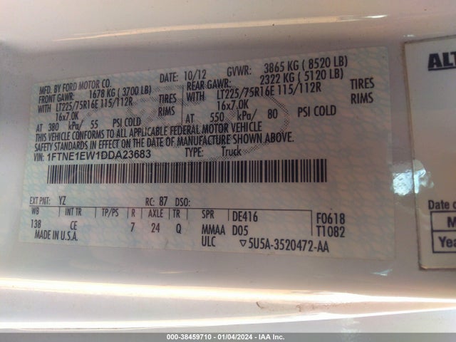 Продажа на аукционе авто 2013 Ford E-150 Commercial, vin: 1FTNE1EW1DDA23683, номер лота: 38459710