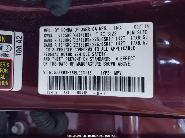 Honda CR-V EX 2014 5J6RM3H59EL033138 Image 9