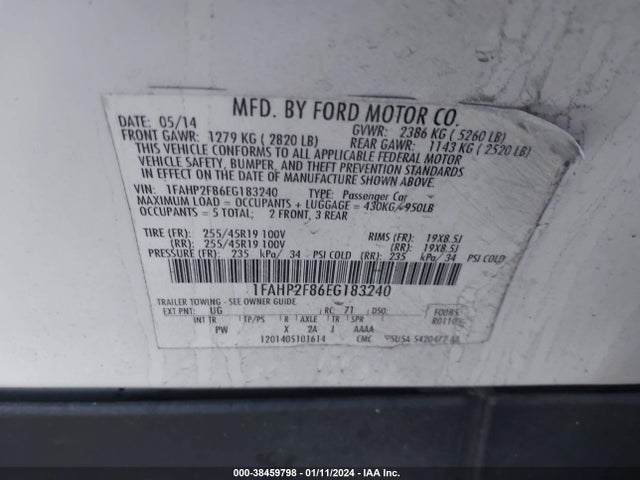 Ford Taurus Limited 2014 1FAHP2F86EG183240 Image 9