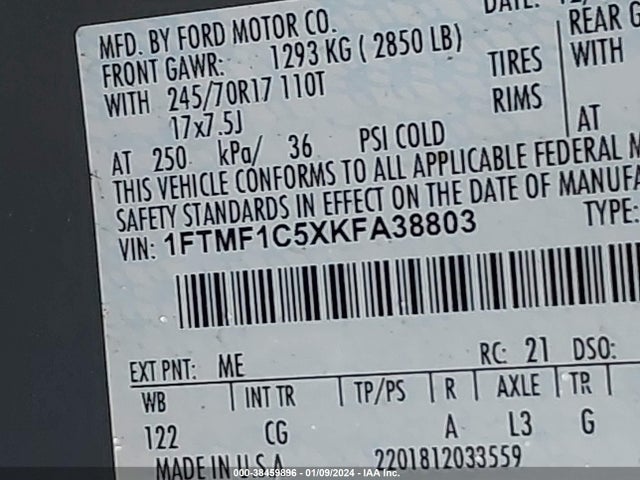 Ford F-150 Xl 2019 1FTMF1C5XKFA38803 Image 9