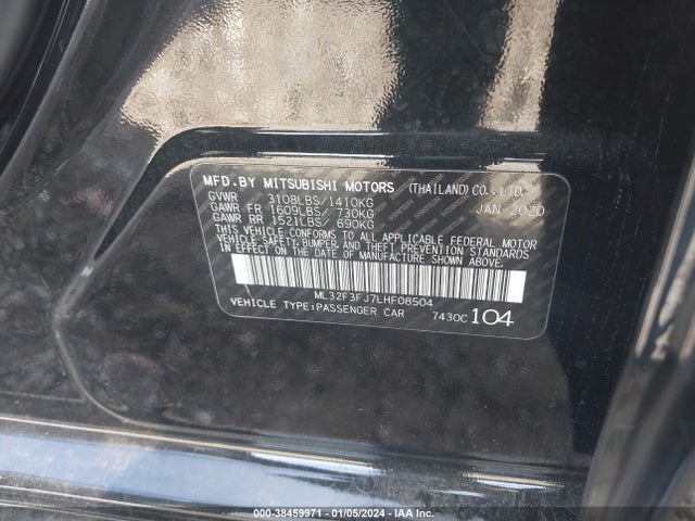 2020 MITSUBISHI MIRAGE G4 ES VIN: ML32F3FJ7LHF08504