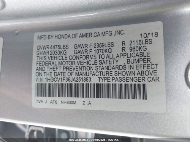 1HGCV1F36JA251883 Honda Accord Sport