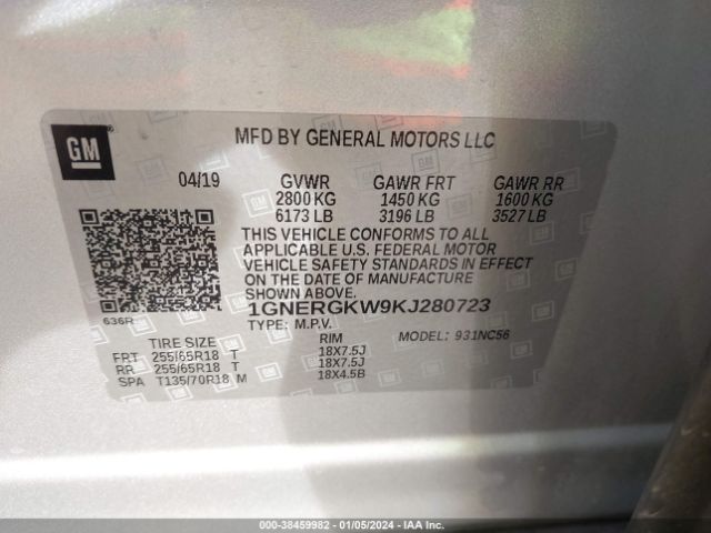 1GNERGKW9KJ280723 Chevrolet Traverse 1lt