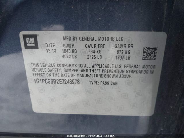Chevrolet Cruze 1lt Auto 2014 1G1PC5SB2E7243978 Image 9