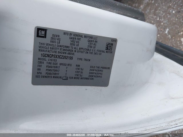 2012 CHEVROLET SILVERADO 1500 WORK TRUCK VIN: 1GCNCPEX3CZ262199