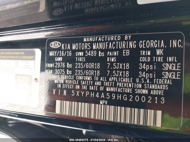 KIA Sorento 3.3l Ex 2017 5XYPH4A59HG200213 Image 9