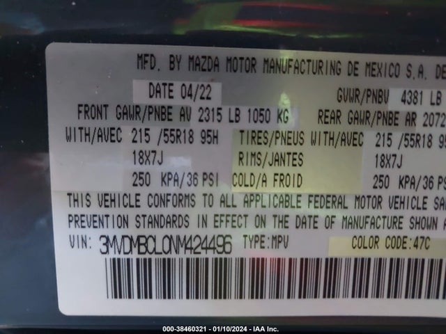 2022 MAZDA CX-30 CARBON EDITION VIN: 3MVDMBCL0NM424496