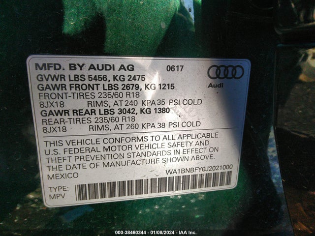 WA1BNBFY0J2021000 Audi Q5 2.0t Premium