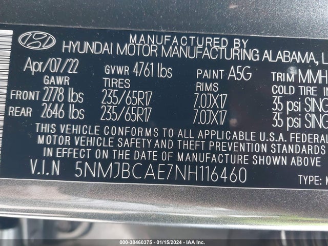 Hyundai TUCSON SEL 2022 5NMJBCAE7NH116460 Image 9
