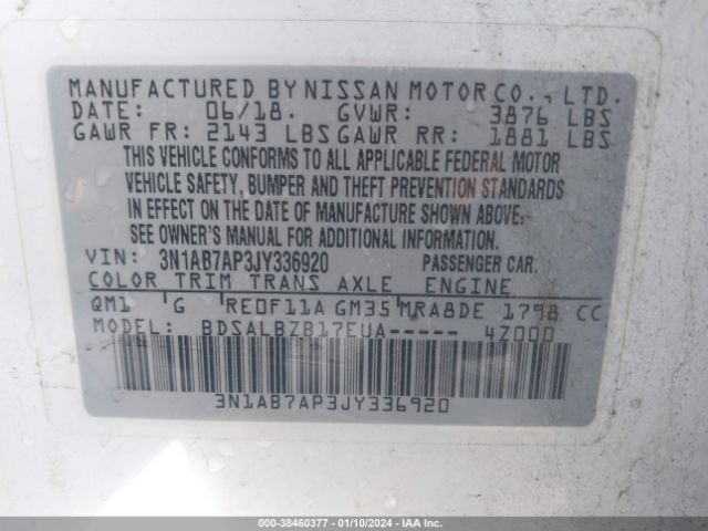 3N1AB7AP3JY336920 Nissan SENTRA S