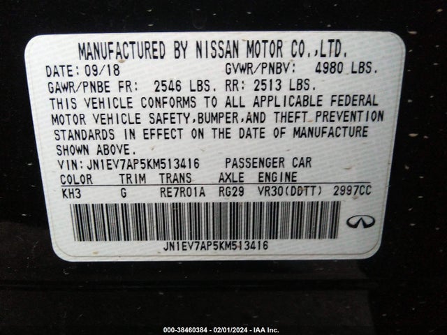JN1EV7AP5KM513416 Infiniti Q50 3.0t Luxe