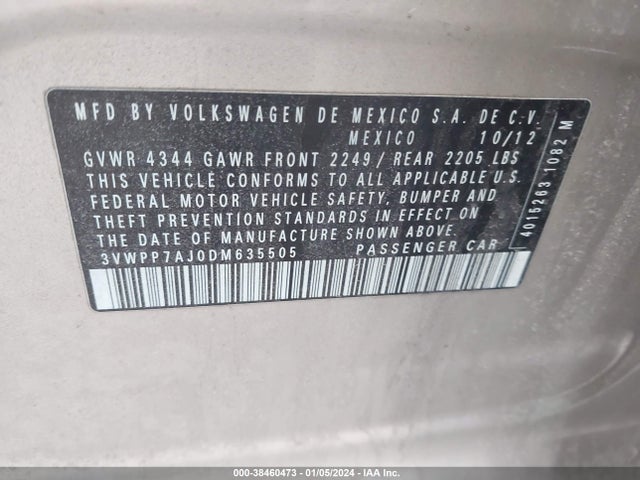 2013 VOLKSWAGEN JETTA SPORTWAGEN 2.5L S VIN: 3VWPP7AJ0DM635505
