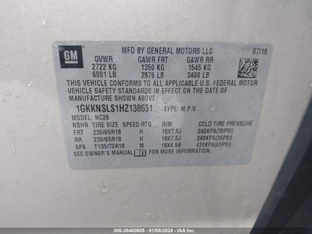 1GKKNSLS1HZ138631 GMC Acadia Sle-2