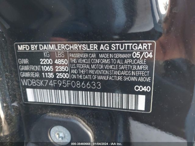 2005 MERCEDES-BENZ SL 55 AMG WDBSK74F95F086633 Photo 8