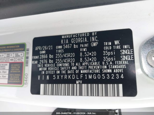 5XYRKDLF1MG053234 KIA SORENTO SX