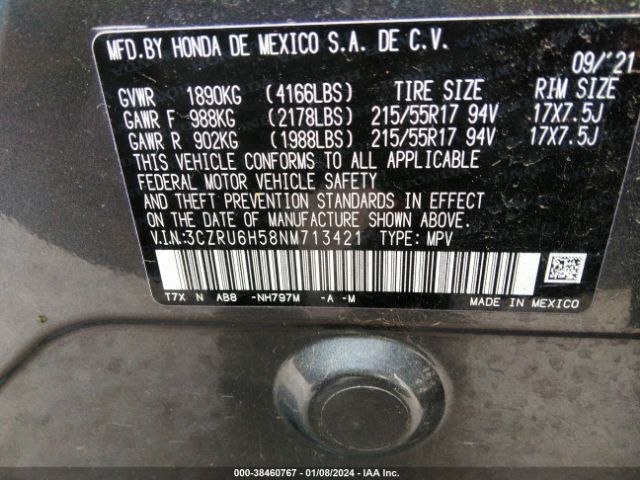 3CZRU6H58NM713421 Honda Hr-v Awd Ex