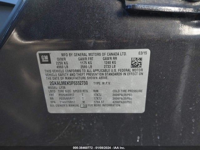 GMC Terrain Sle-1 2015 2GKALMEK5F6332730 Image 9