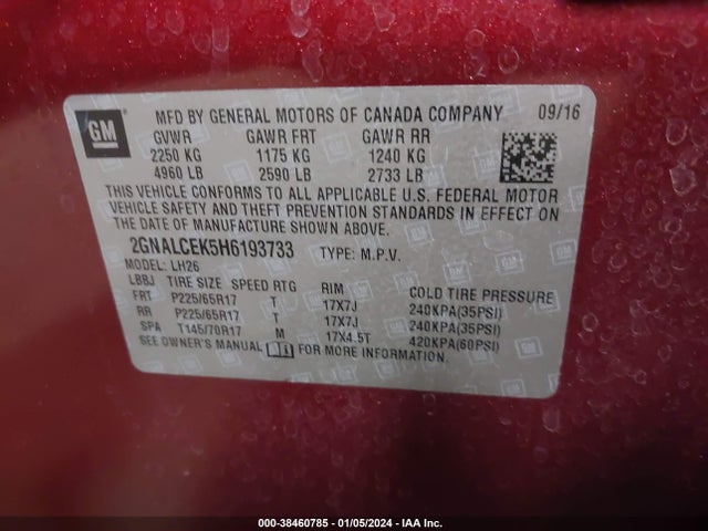 Chevrolet EQUINOX LT 2017 2GNALCEK5H6193733 Image 9