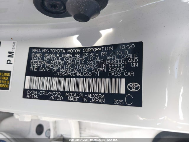 2021 TOYOTA COROLLA SE VIN: JTDS4MCE4MJ065171