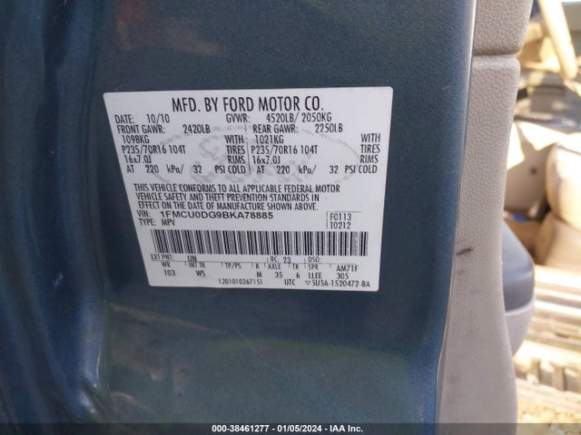2011 FORD ESCAPE XLT VIN: 1FMCU0DG9BKA78885