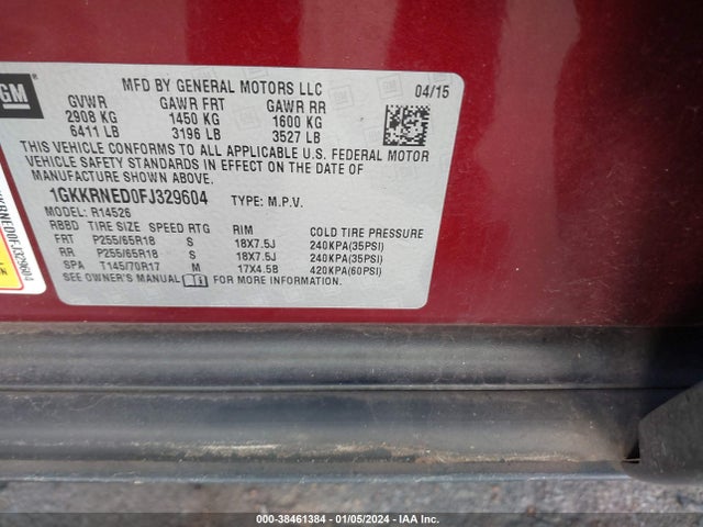 GMC Acadia Sle-1 2015 1GKKRNED0FJ329604 Image 9